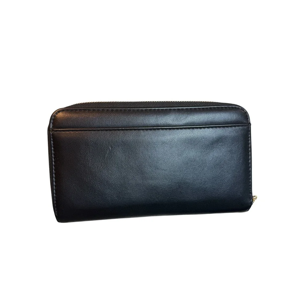 Unbranded Continental Wallet Womens Large Black GUC Faux Leather Gold Hardware